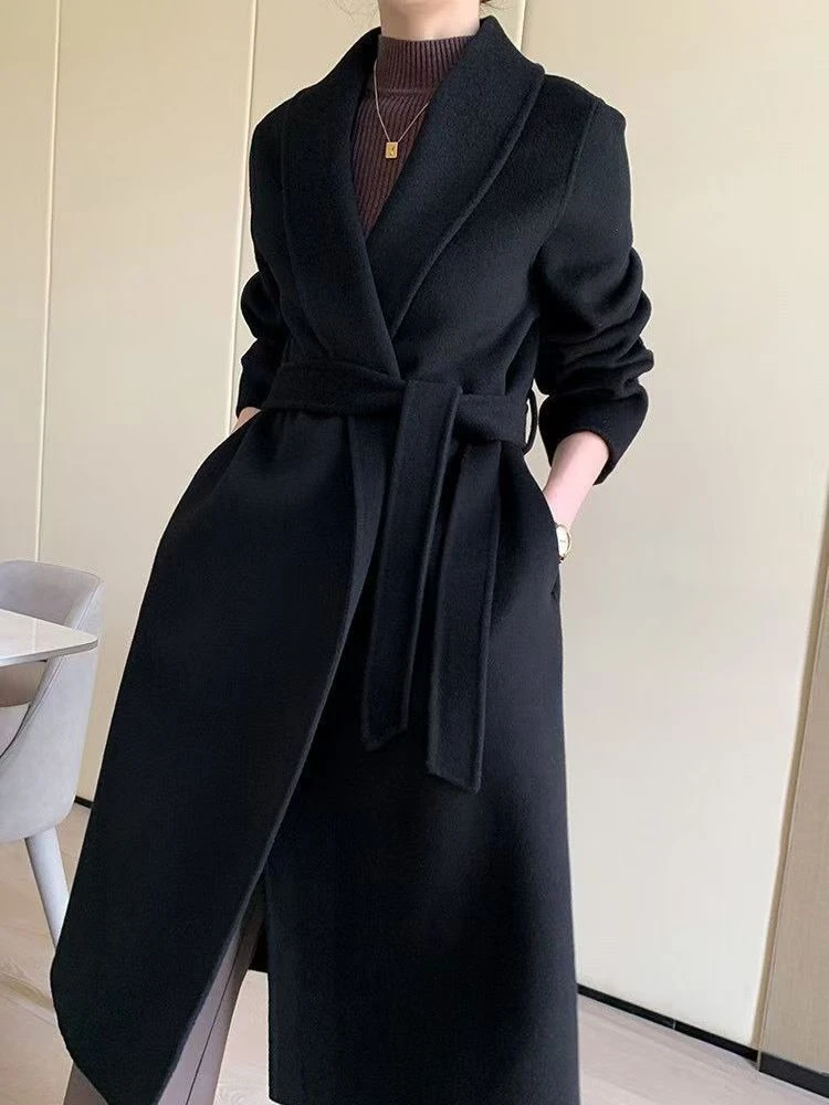 Y101-200女毛呢外套女款双面羊绒大衣过膝时尚中长款