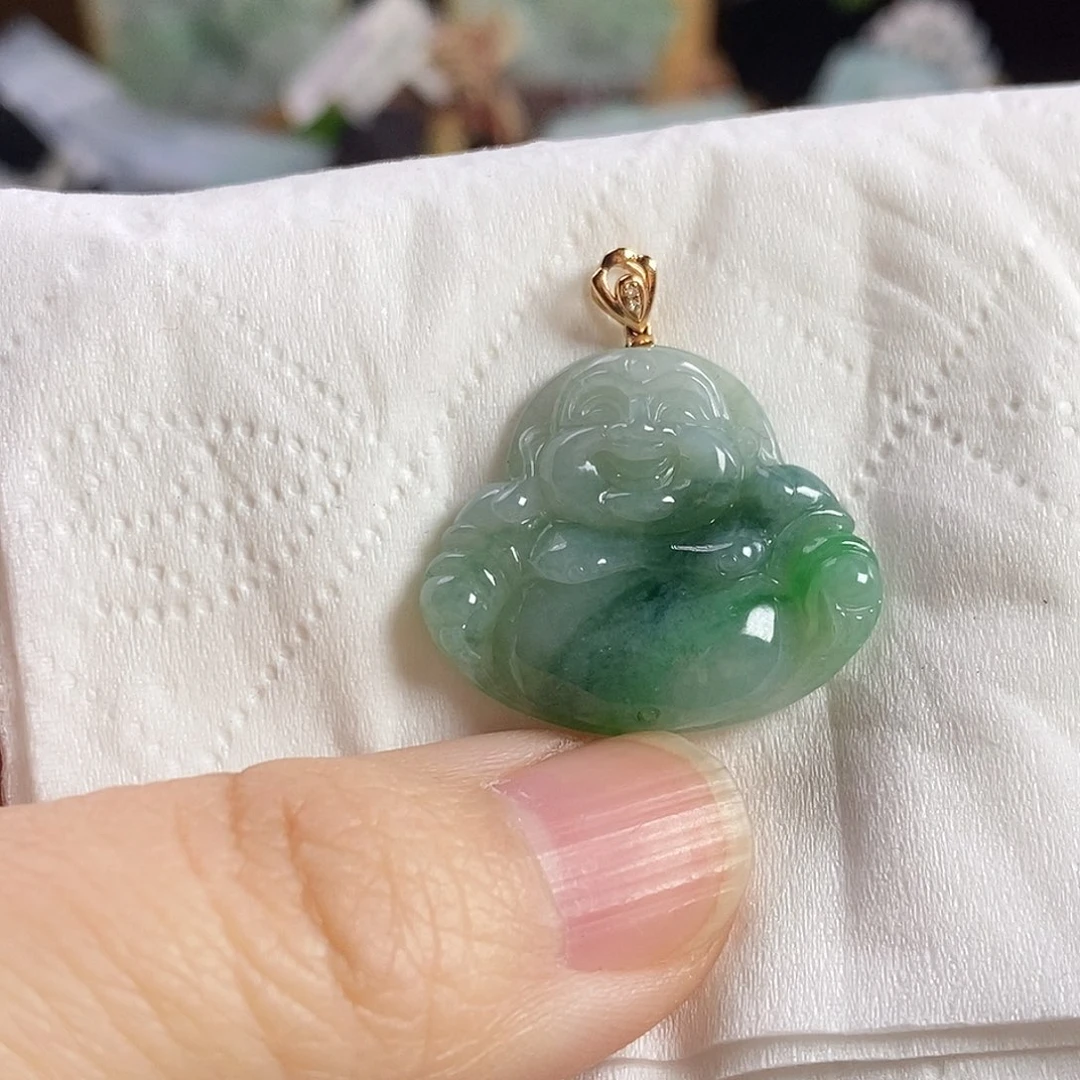 翡翠颈饰18K金镶嵌佛公