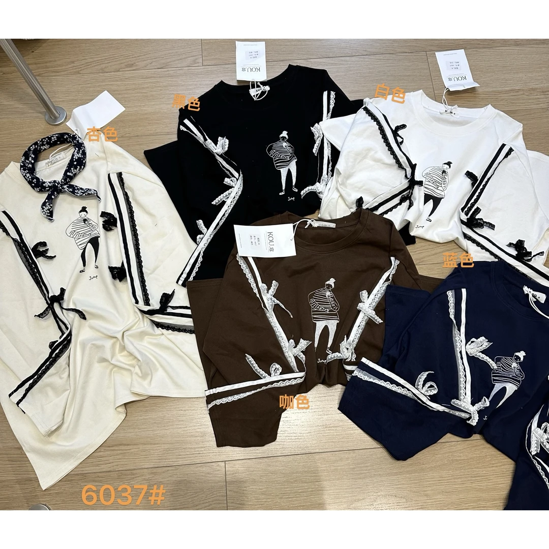 叨叨推荐款 KOU#6037#蕾丝蝴蝶结T恤长袖 FL
