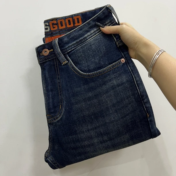 2024冬季新款抓绒男士牛仔裤修身直筒百搭经典款小直筒男牛仔裤