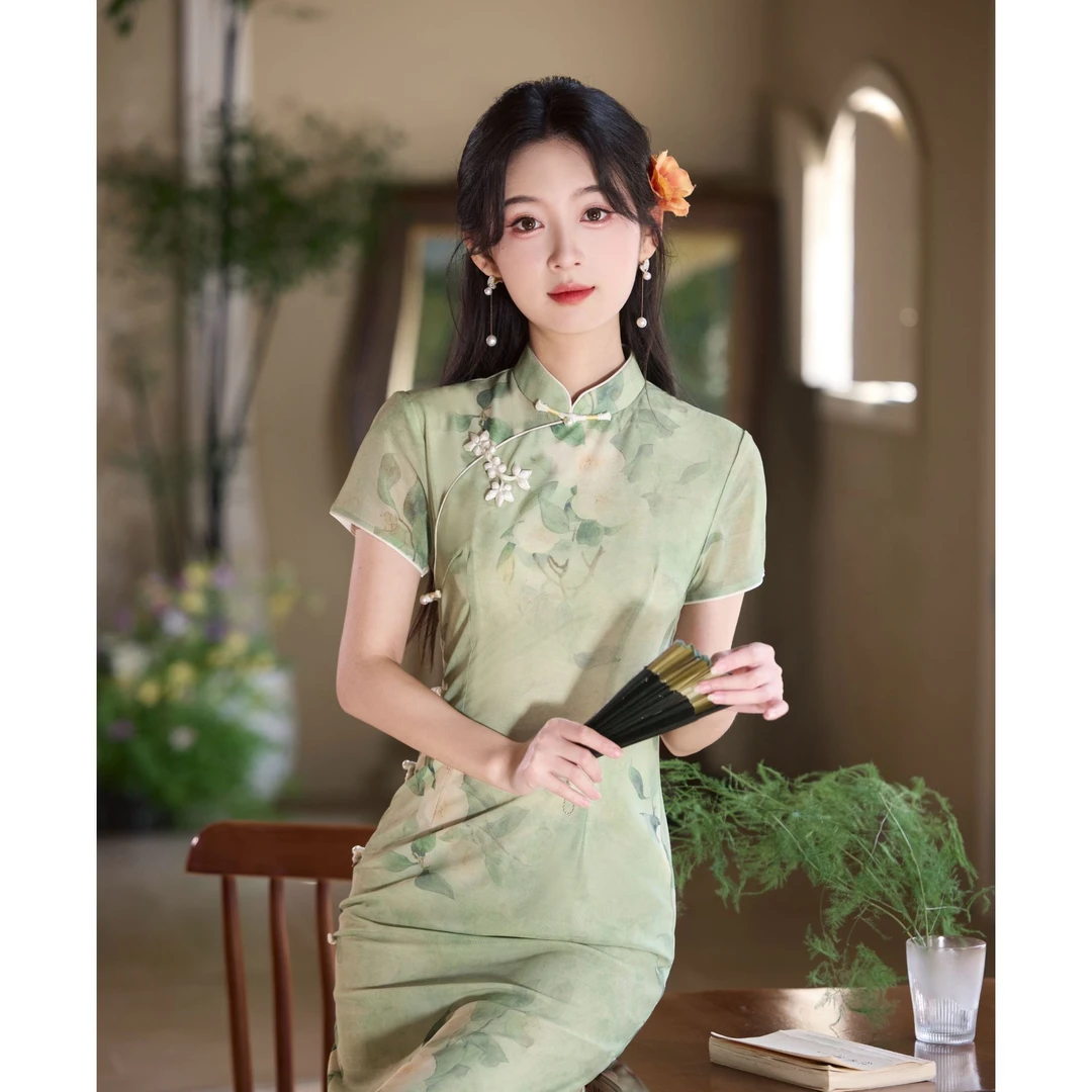 《山茶花》2025年新中式改良版旗袍淑女气质文艺连衣裙日常送考5730