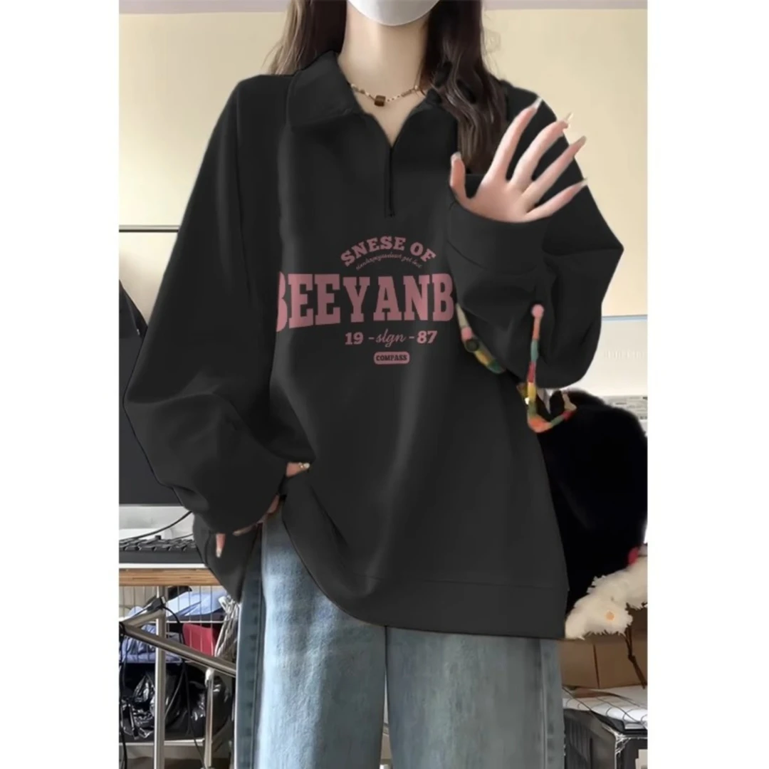 大码美式连帽卫衣女2025新款爆款春秋胖MM宽松显瘦设计感印花上衣