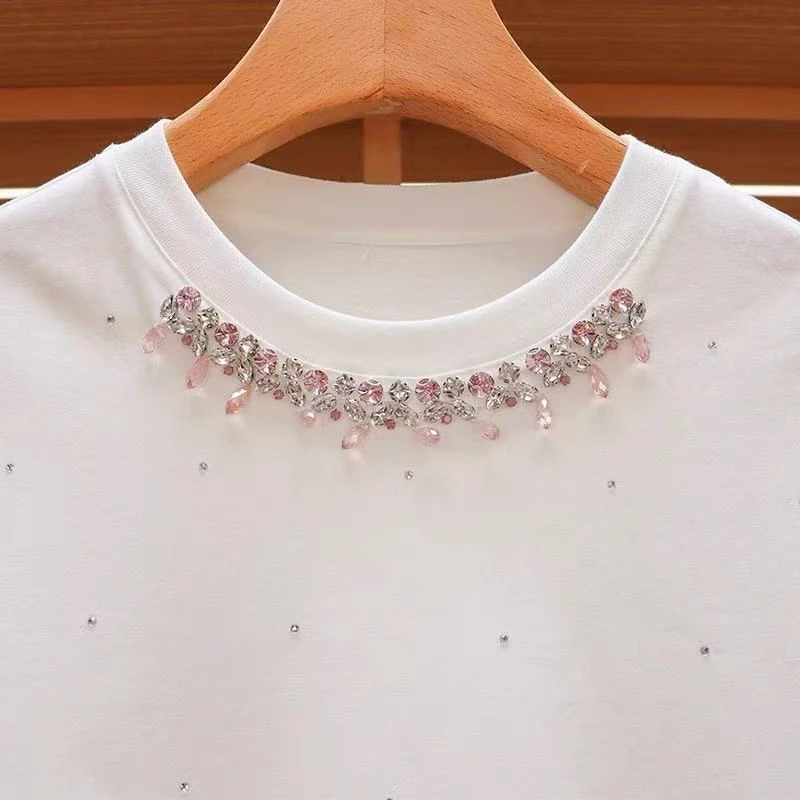 【Z97】GLW诗语严选/春夏白色镶钻上衣