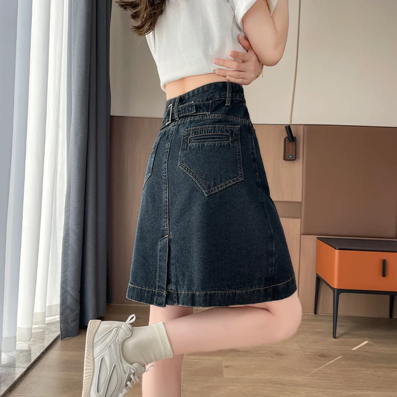 牛仔短裙女半身2025年夏季薄款高腰显瘦开叉爆款a字牛仔半裙