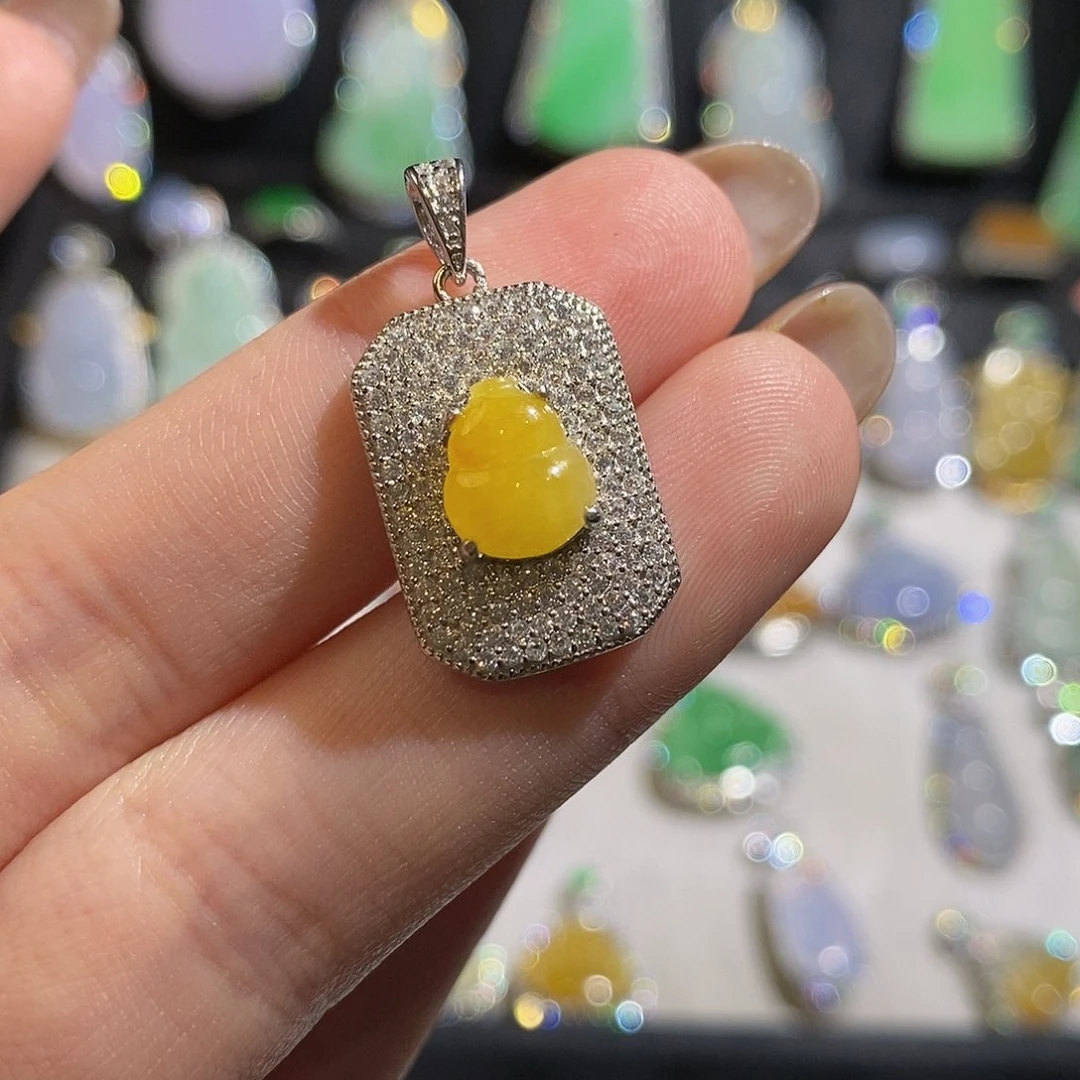 翡翠颈饰银S925镶嵌胖***！天然翡翠