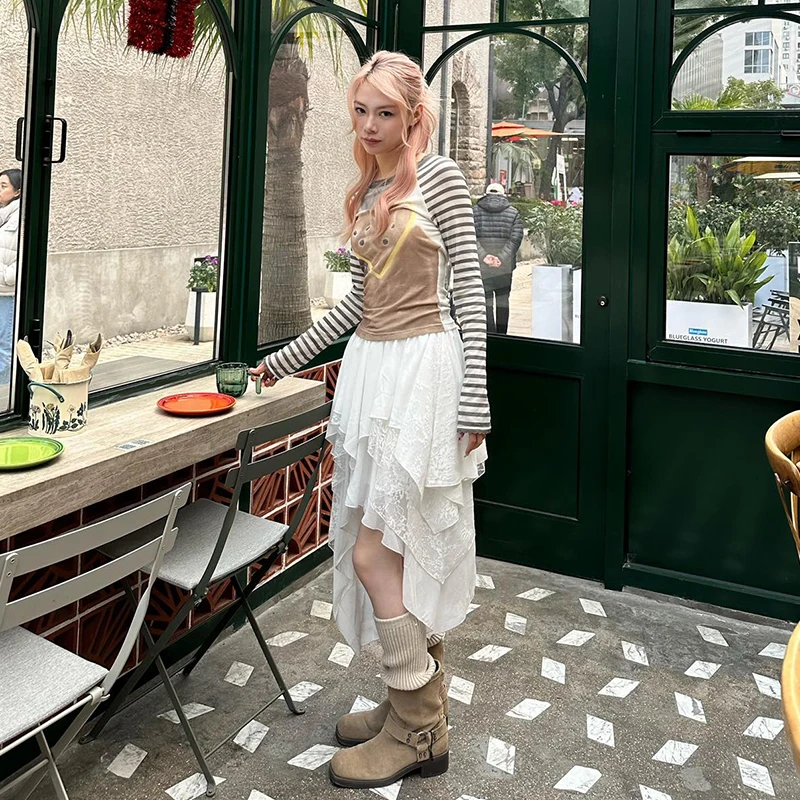 河岸家买手店设计师FORDARE白色不规则蕾丝拼接半裙中裙25春