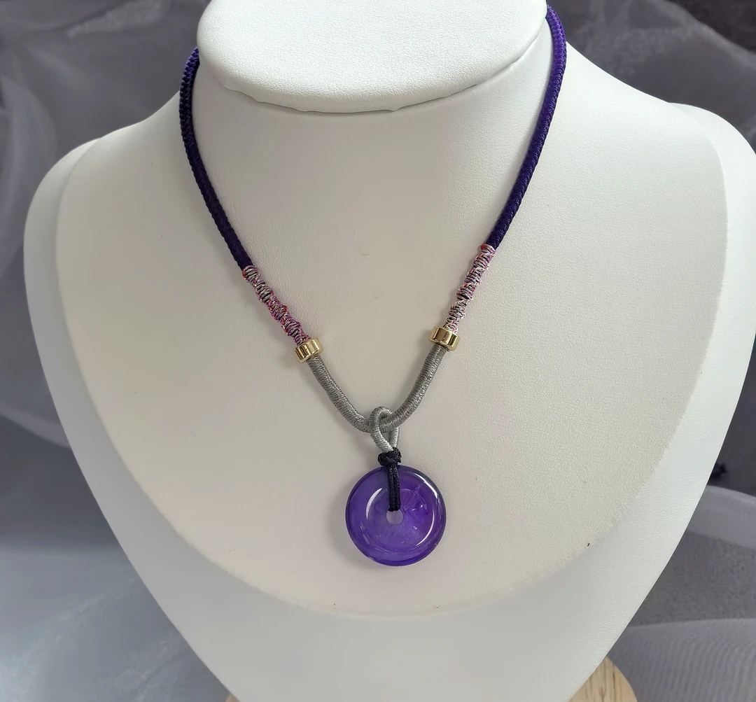 天然 紫水晶平安扣 项饰