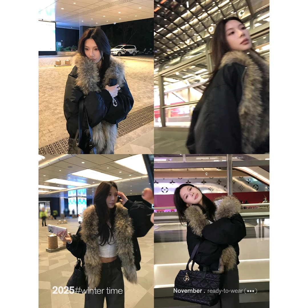 SUNONEONE 100貉子毛毛领加厚工装羽绒服女冬防寒保暖外套H1654W