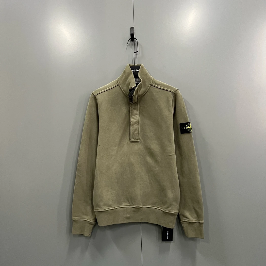 95新 STONE ISLAND n228军绿袖标半拉链卫衣 S码