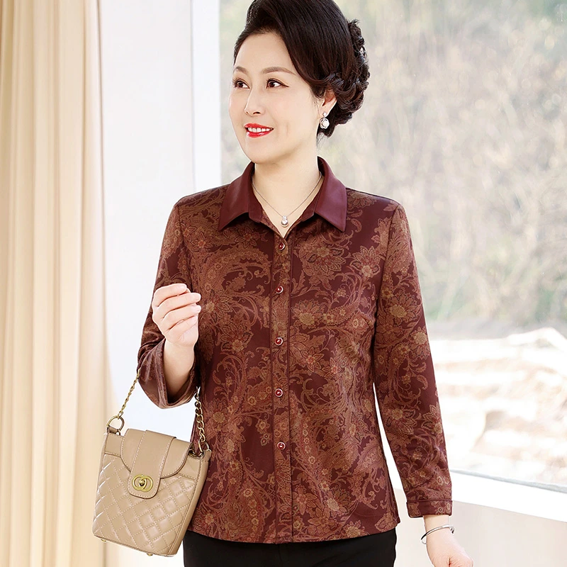 老年人春装女长袖衬衫婆婆妈妈春秋天薄外套衬衣2025新款奶奶衣服
