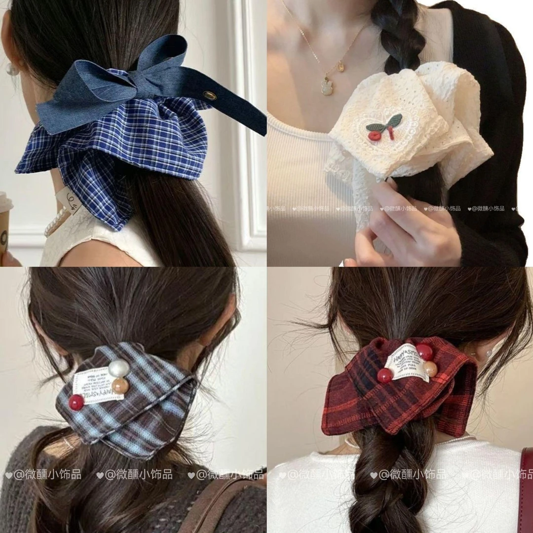 韩国发饰ins头饰秋冬新款饰品头绳方巾发绳可爱格子大肠发圈