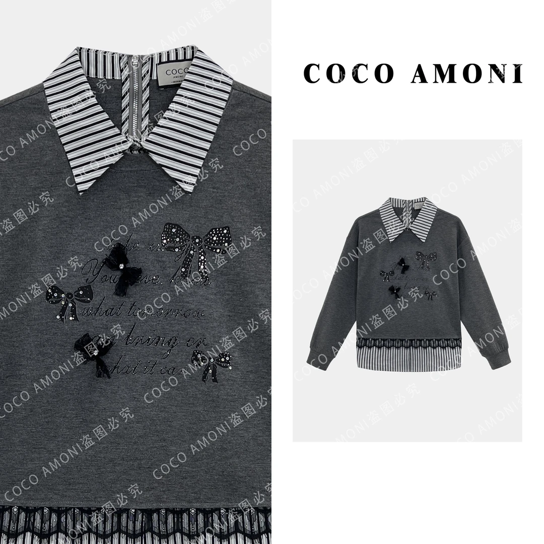 时尚设计感高级气质百搭女装拼接假两件减龄卫衣ZC009