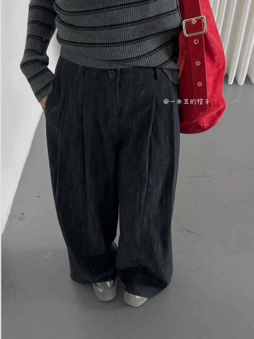 高腰阔腿裤直筒裤休闲裤百搭秋季小个子