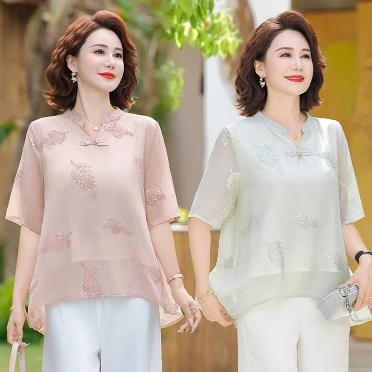 【清货】妈妈装2025春夏新款中国风上衣衬衫中年女装宽松小衫套装
