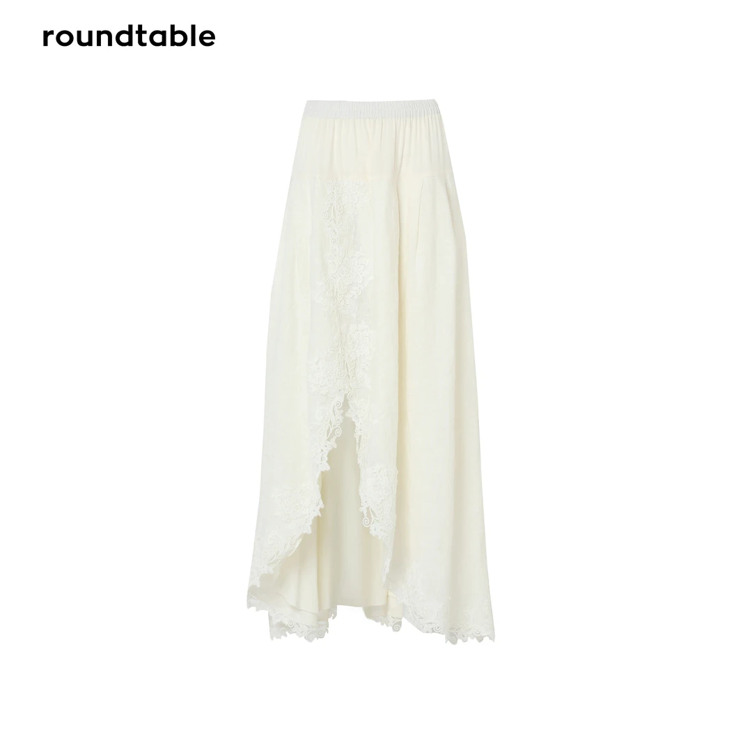 陌上开花设计感轻熟风开叉不规则宽松半身裙蕾丝气质BGS2106523