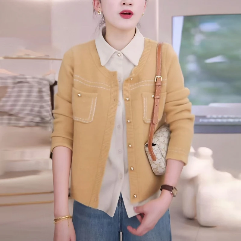 秋冬女假两件毛衣休闲显瘦慵懒高级感洋气减龄叠穿针织衬衫上衣