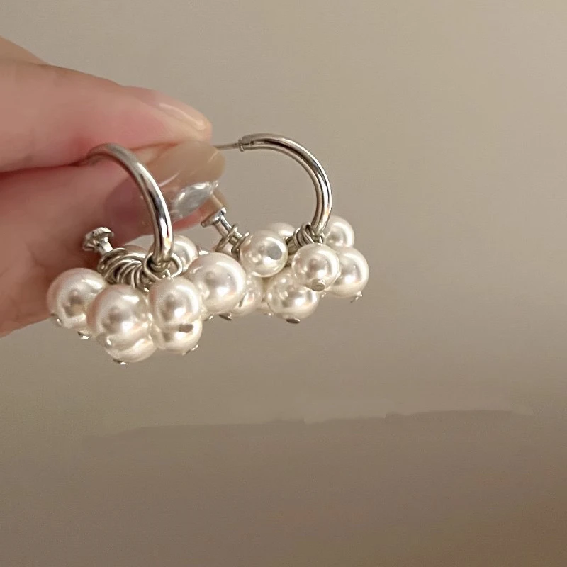 合金仿珍珠耳饰 日韩罗马数字女耳钉气质复古小众轻奢百搭手工