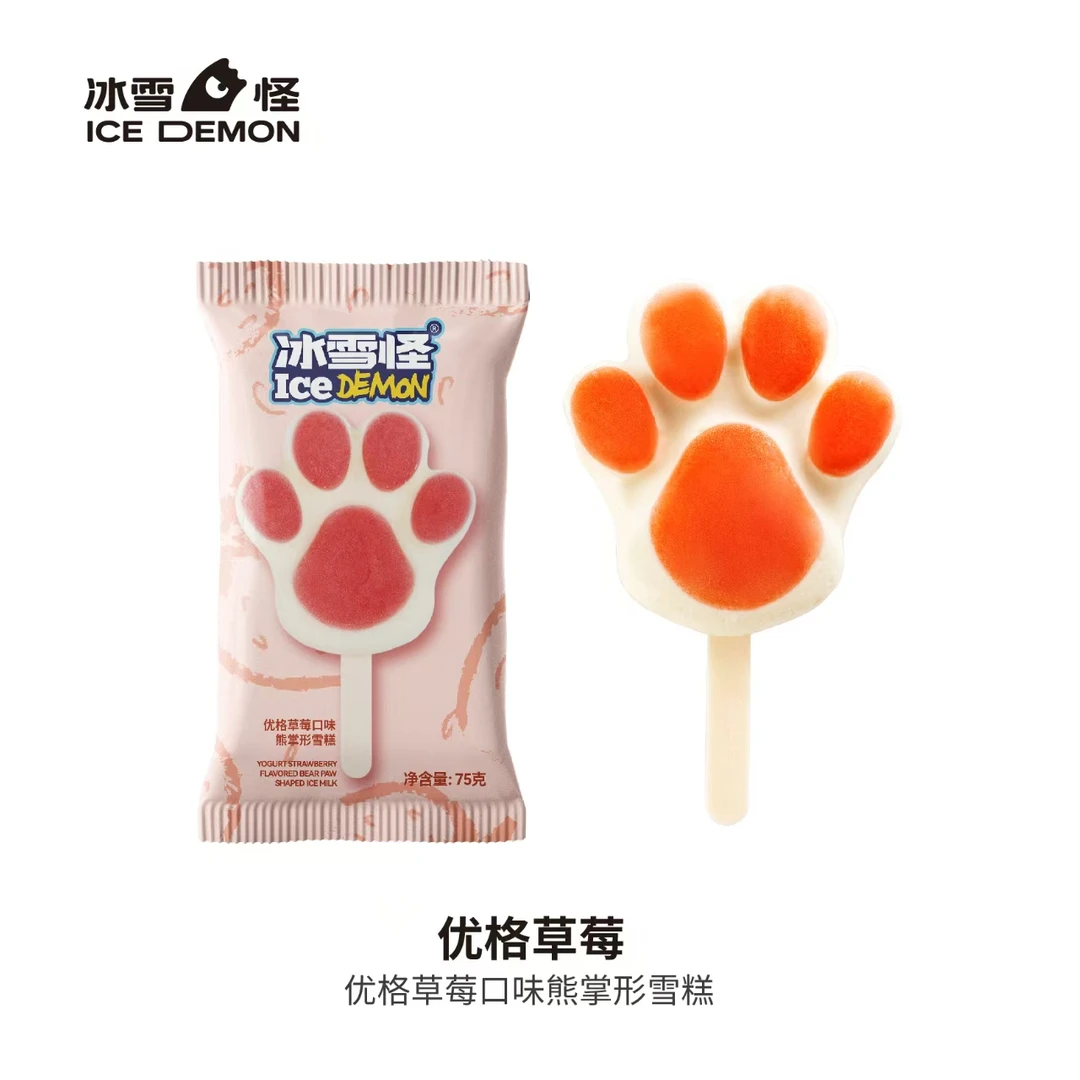 冰雪怪优格草莓熊掌型冰淇淋 75g网红雪糕雪糕同城配