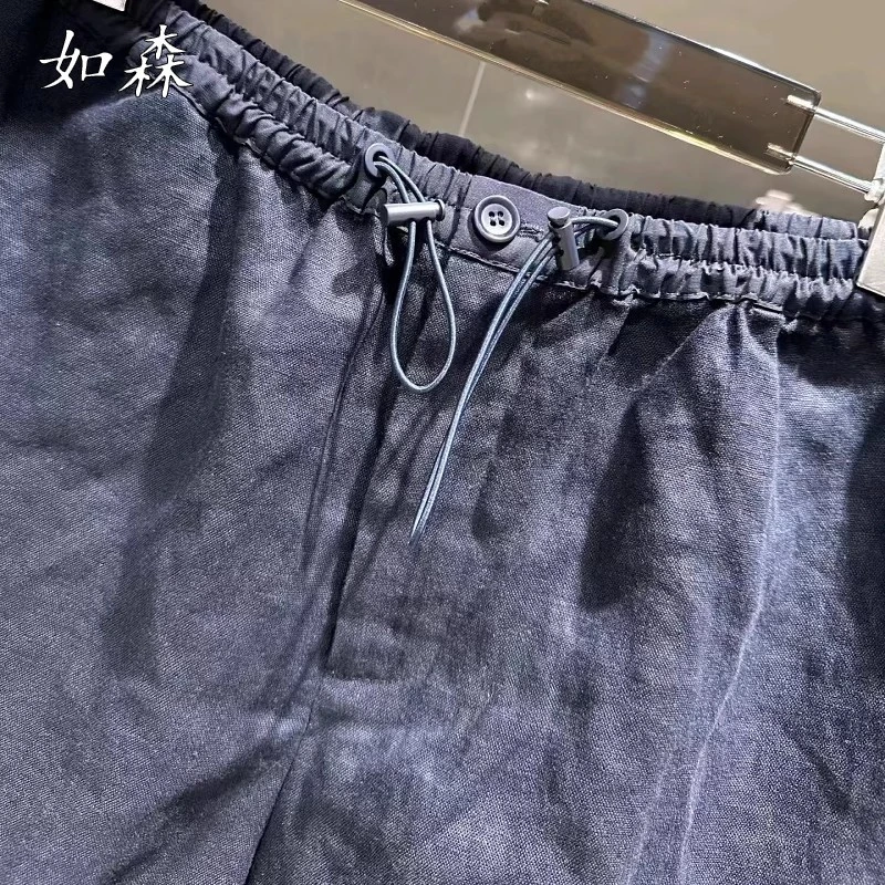 大码女装2025夏季高腰抽绳透气亚麻休闲短裤胖mm宽松显瘦阔腿热裤