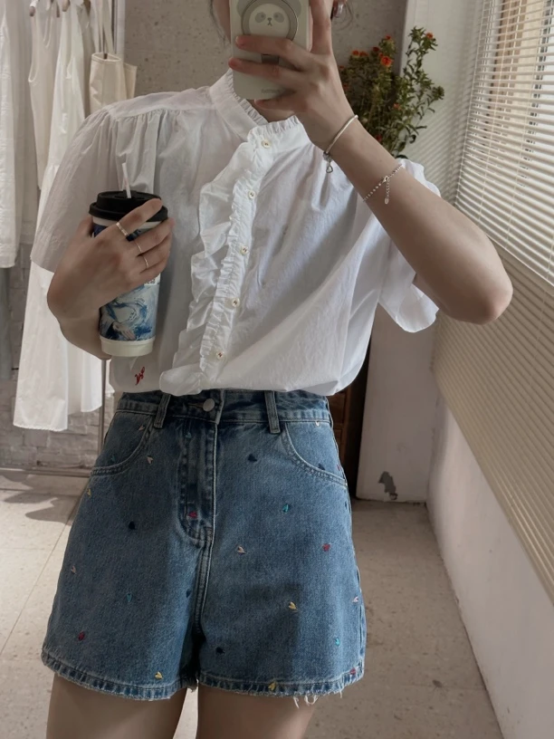 韩国atnote复古木耳边立领衬衣（no退no换）