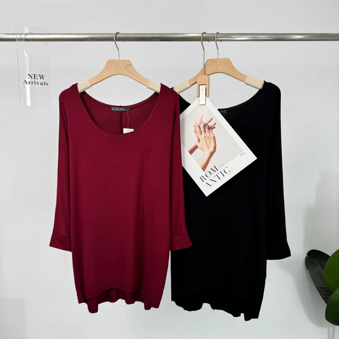 C495落肩袖不褪色大U领简约舒适百搭一字领时尚打底衫351Z