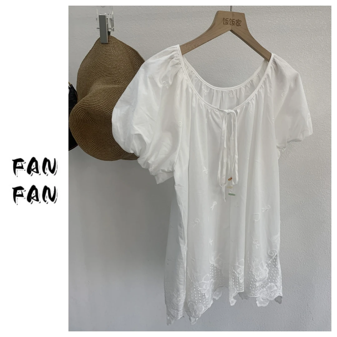 FANFAN 【法式泡泡袖】优雅刺绣小衫