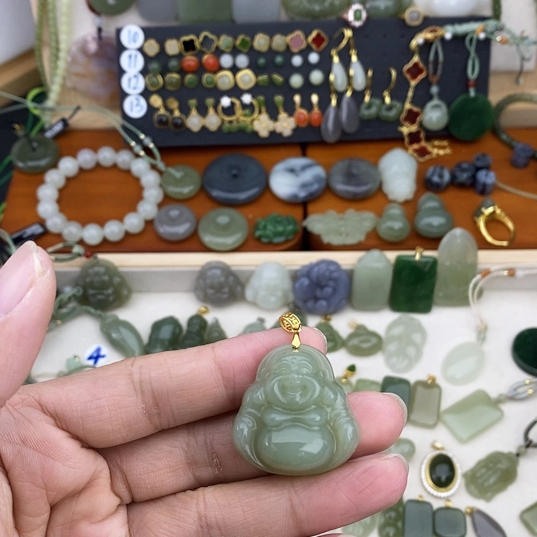 和田玉银S925镶嵌吊坠(不含链)