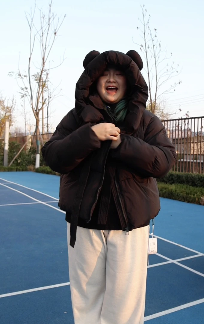 「兔耳朵可爱羽绒服」连帽大码羽绒服oversize均码