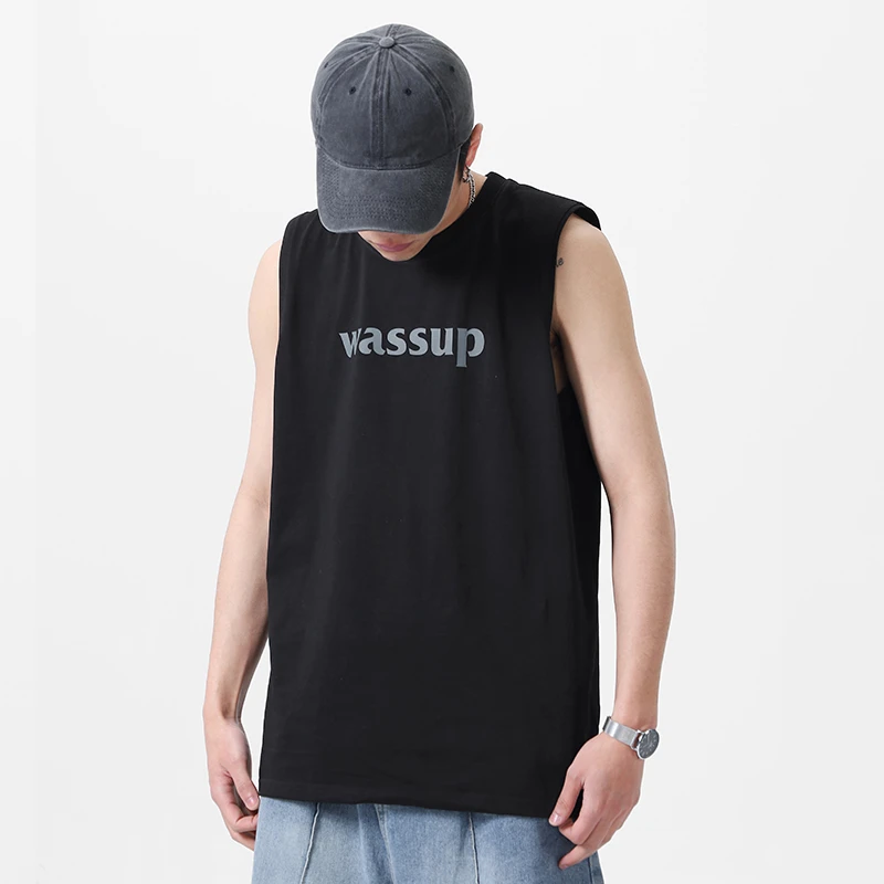 WASSUP潮牌2025新款纯棉字母上衣运动健身篮球无袖背心男女款夏季