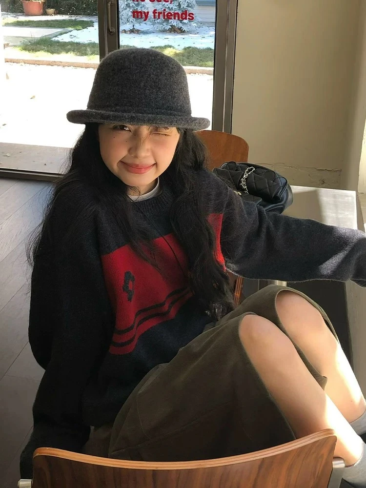 鑫燃KIKI 羊毛韩系灰色提花圆领设计感毛衣 4851 PF