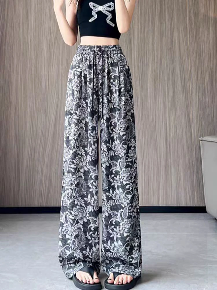 腰果印花冰丝直筒休闲裤56