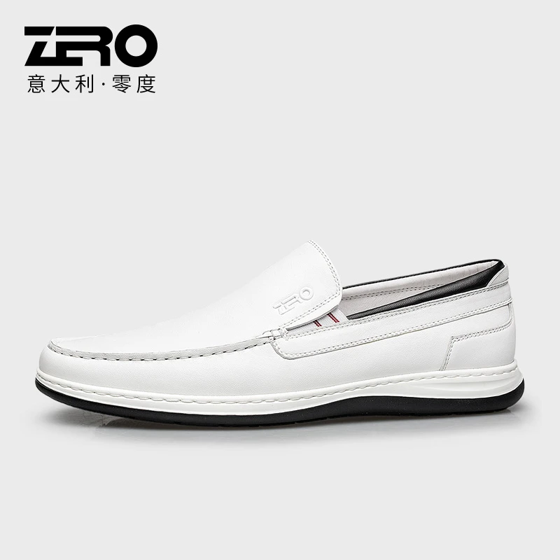 ZRO零度透气舒适套脚乐福鞋舒适休闲商务一脚蹬夏季白色皮鞋11373