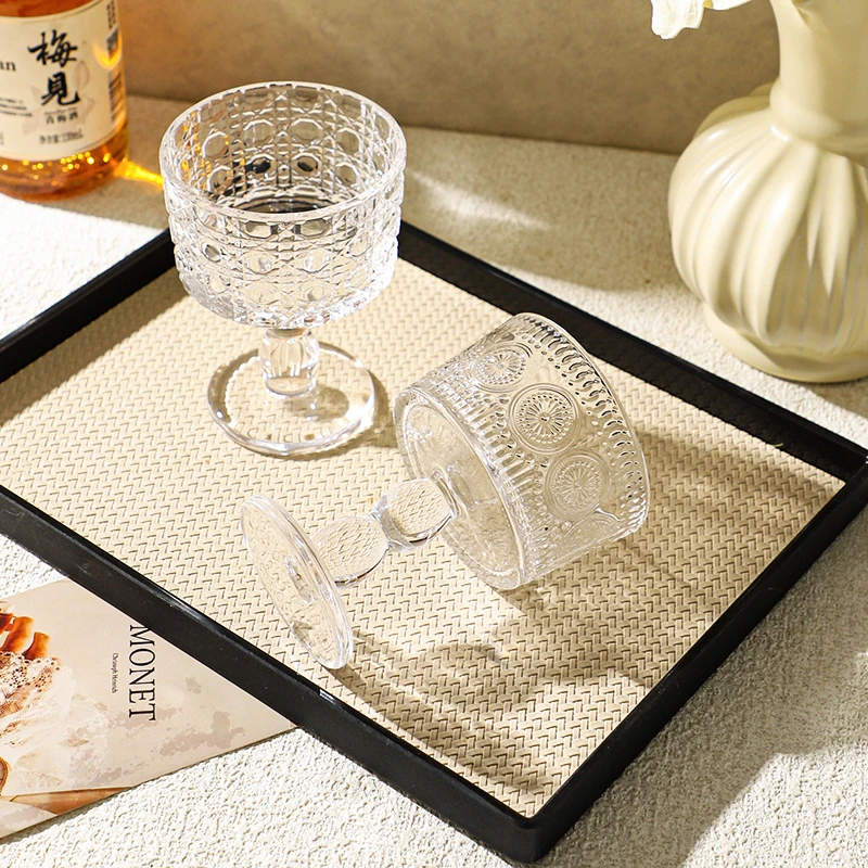 舍里中古风太阳花浮雕贝利杯高颜值酒杯设计感饮料果汁杯高脚水杯