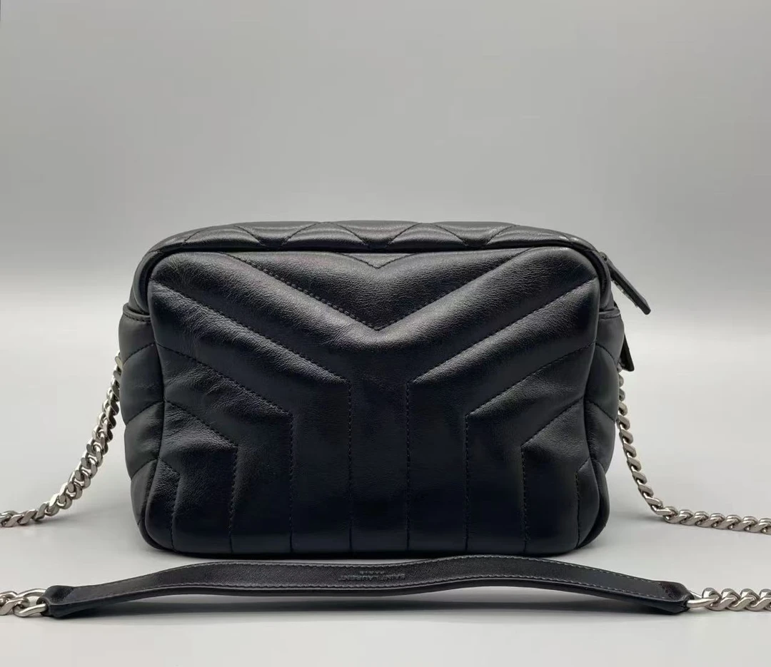 95新 YSL/圣罗兰 GGS圣罗兰loulou方胖子相机包黑色银扣17292614