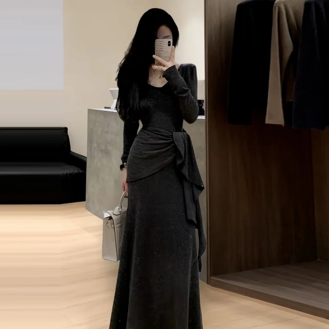 韩系设计感开衫短外套女秋冬2025新款高腰显瘦连衣裙两件时尚套装