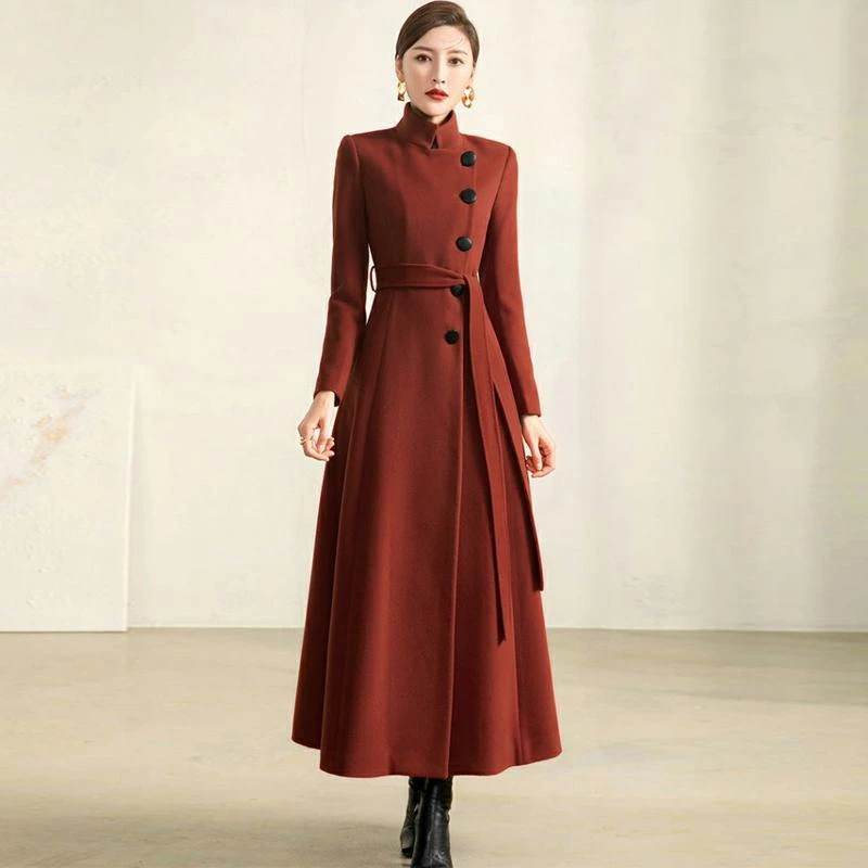 【万达撤柜】2025秋冬季新款收腰加厚修身显瘦过膝毛呢大衣女长版立