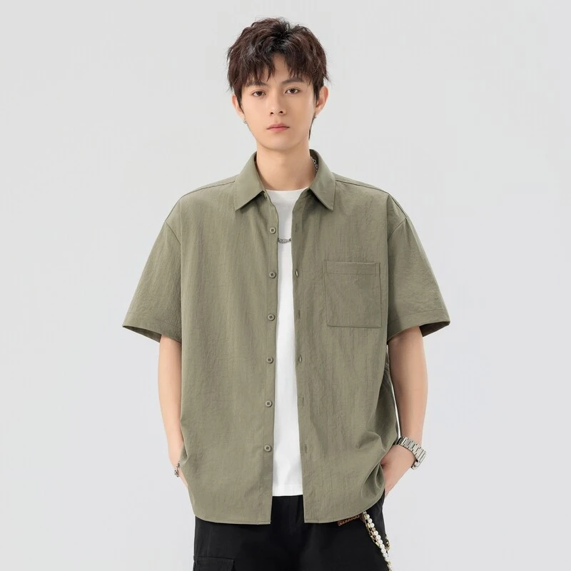 夏季爆款色凉感冰丝时尚简约潮流百搭个性短袖衬衫