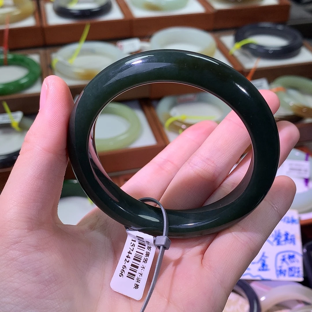 和田玉未镶嵌手镯3 瓷蓝57.58