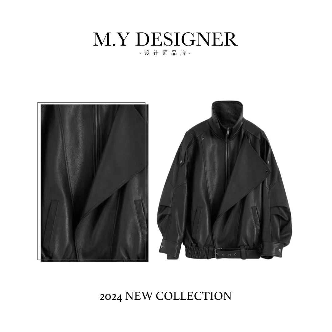 【莎千墨专属】杨树林新款绵羊皮双层领廓形皮衣外套868-