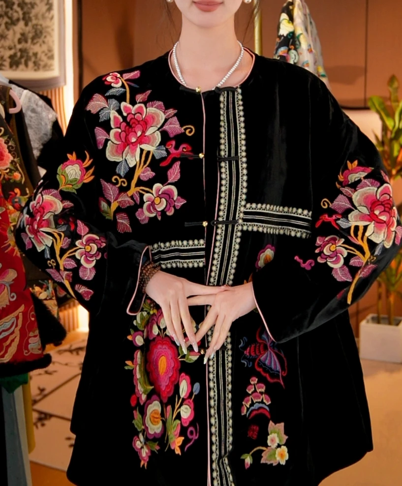 万国牡丹/丝绒新中式上衣国风女装精美重工外套--柒柒大女王仓