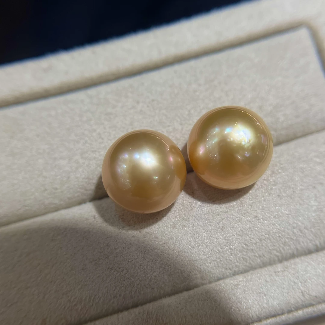 【珍珠皇后】优雅18k金海水金珍珠耳钉（11-12mm）