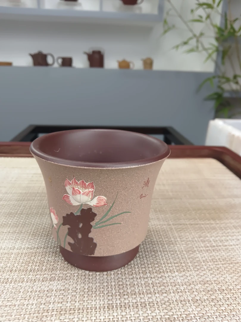 老紫泥玉兰花杯泥绘主人杯