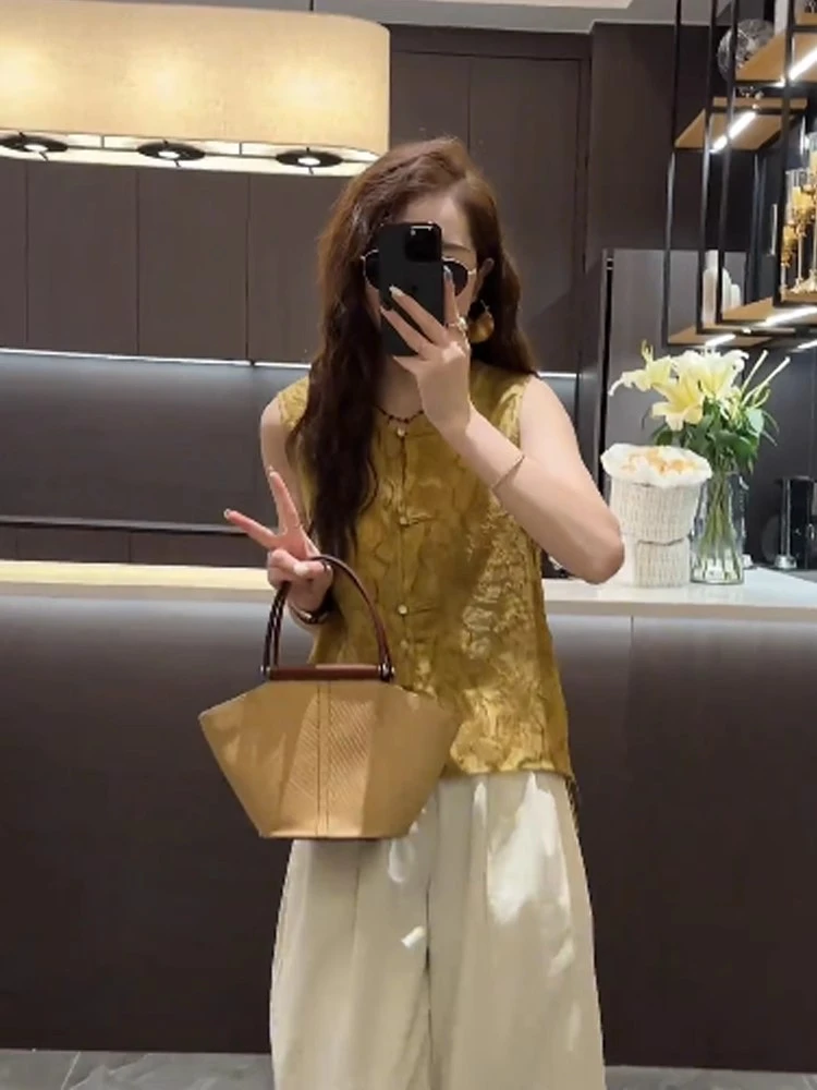 【全额运补】衬衫常规ins风休闲荡领无袖圆领休闲风洋气提花夏季