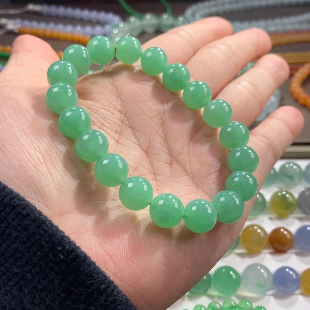 翡翠未镶嵌手链性价比！冰润起胶果绿单圈卡10
