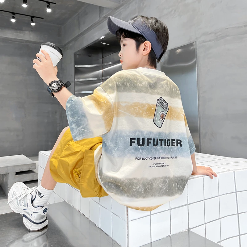 男童夏季套装2025新款短袖中大童休闲两件套【卡尔朗】B5372