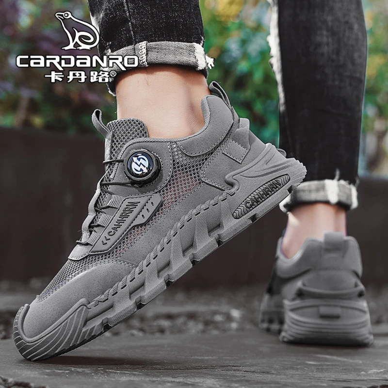 意大利卡丹路旋转纽扣男鞋冬季透气薄款网面运动鞋防滑登山旅游鞋