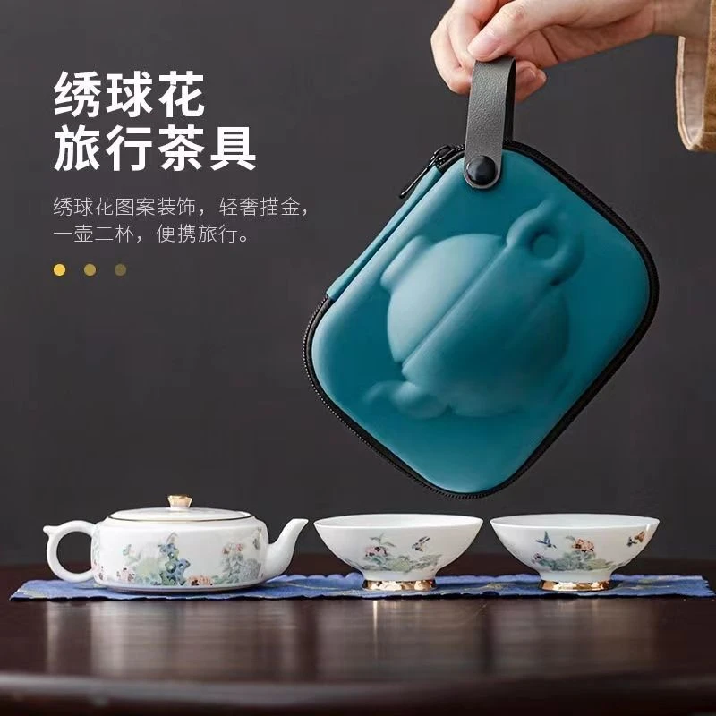 国风白瓷快客杯便携套装轻奢商务礼品陶瓷泡茶壶车载户外旅行茶具