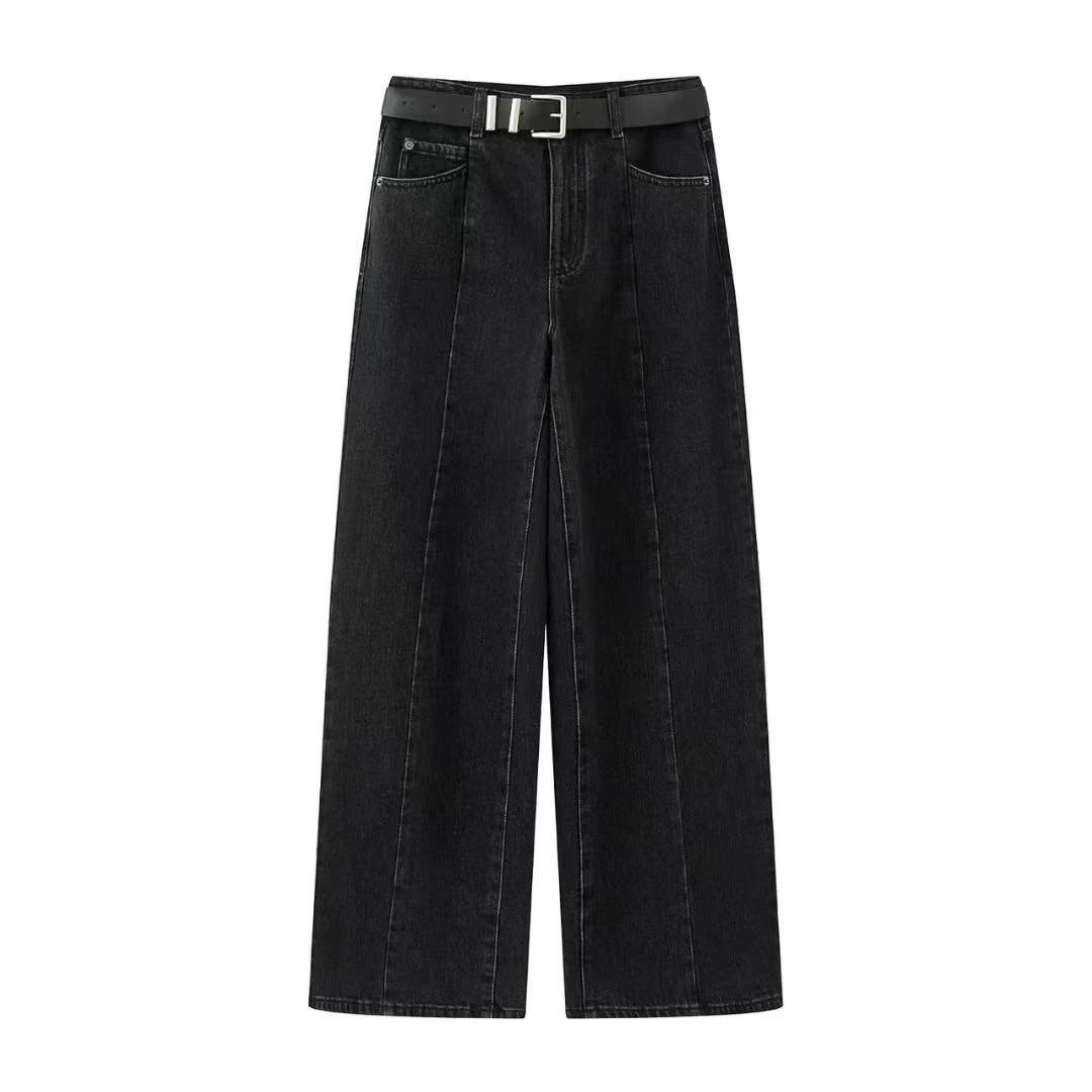 【牛仔裤】艾家同款2025秋季新高腰直筒牛仔裤显瘦阔腿裤女323108