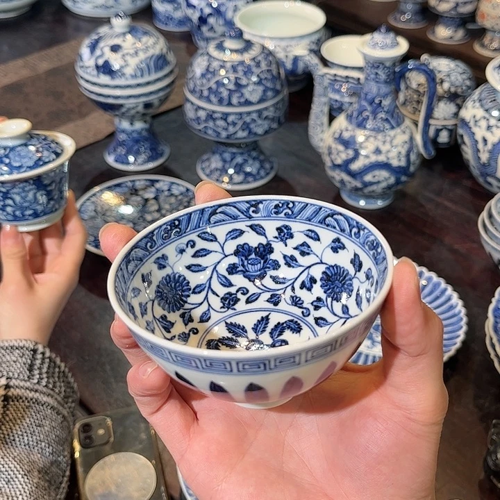 瓷片菊瓣满工爆款鸡心杯