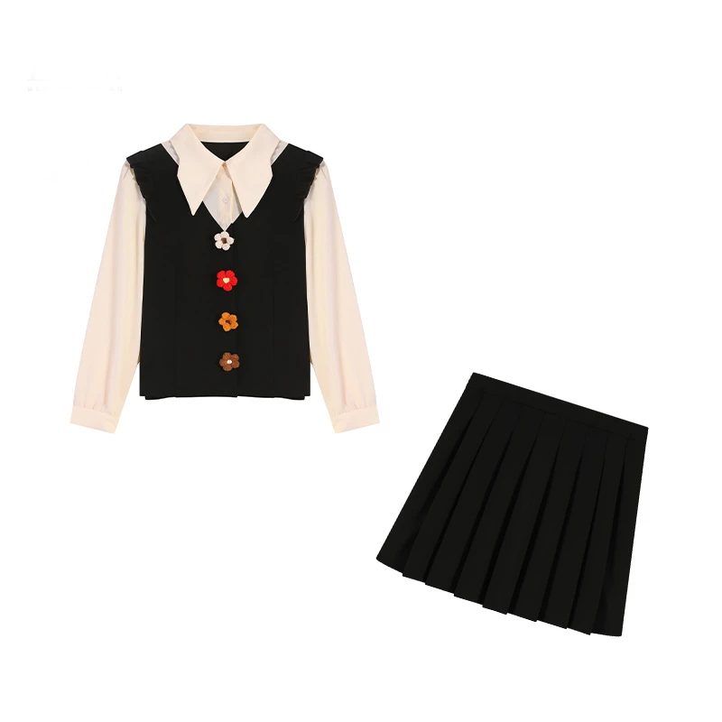 五季家柏林少女 2025时髦花花上衣显瘦半裙黑色两件套ZL98589